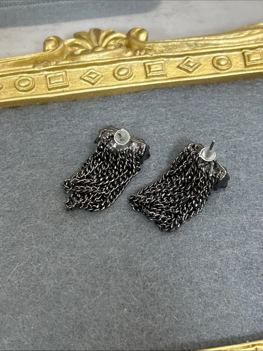 Sexy Crystal Stud & Black Chain Fringe Earrings